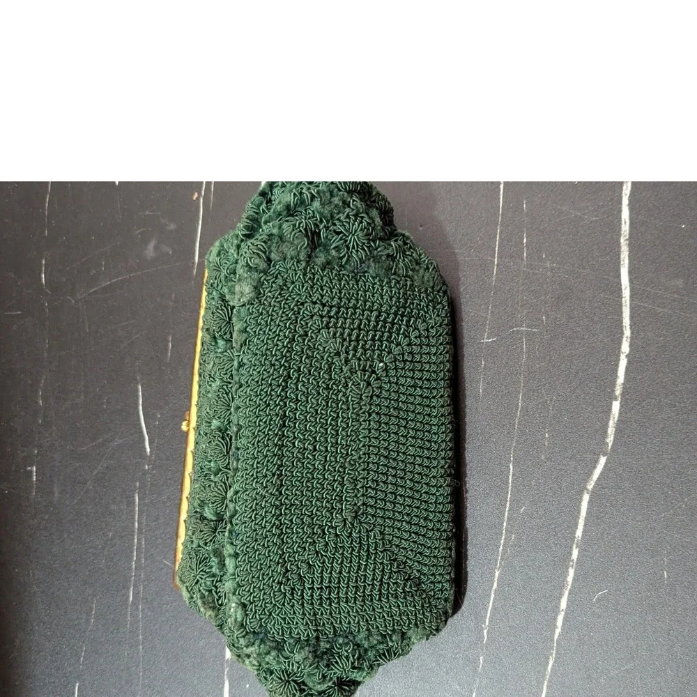 Vintage Emerald Green Pom-Pom Cordé Tapestry Handbag‎ Gold Frame